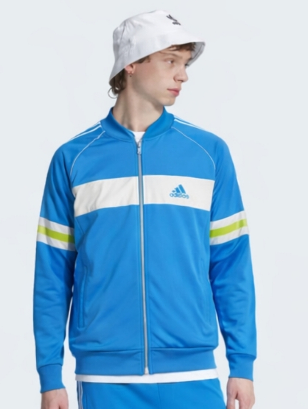 ADIDAS Track Jacket Vintage Blue Neon Stripe Zip Up XL 90s Retro